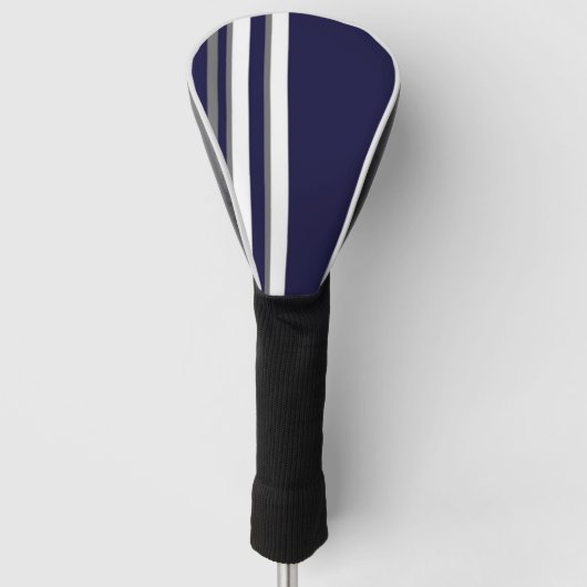 Blauw Grijs Wit Strip Driver Hoesje Golfheadcover (Voorkant)