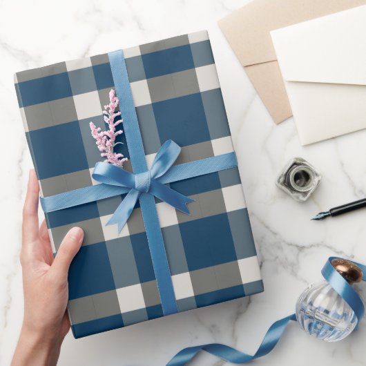 Blauw Grijs Witte Buffalo Check Cadeaupapier (Geschenken)
