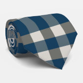 Blauw Grijs Witte Buffalo Check  Stropdas (Opgerold)