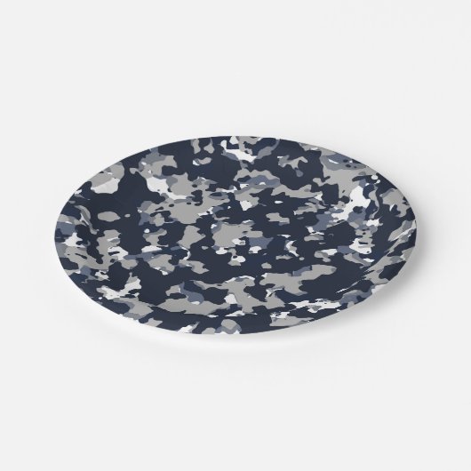 Blauw Grijs Witte Camouflage Camo Patroon Feest Papieren Bordje (Gekanteld)