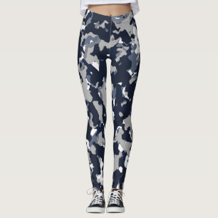 Blauw Grijs Witte Camouflage Camo Patroon Leggings