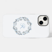 Blauw Grijs Witte Monogram Bloemenkrans Case-Mate iPhone Case (Achterkant (horizontaal))