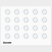 Blauw Grijs Witte Monogram Bloemenkrans Envelope Ronde Sticker (Vel)