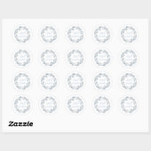 Blauw Grijs Witte Monogram Bloemige Bruiloft  Ronde Sticker (Vel)