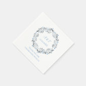 Blauw Grijs Witte Monogram Bloemige Bruiloft  Servet (Hoek)