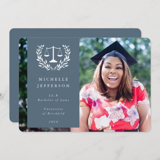 Blauw-grijs + witte schalen Laurel Wreatfoto Aankondiging (Voorkant / Achterkant)