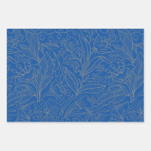Blauw Grijs Zilver Modern Floral Wrapping Paper