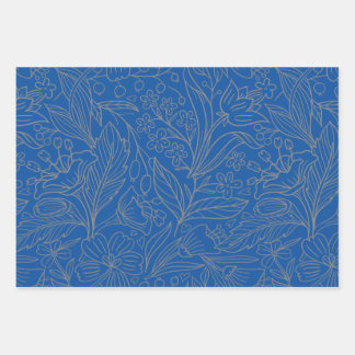 Blauw Grijs Zilver Modern Floral Wrapping Paper
