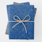 Blauw Grijs Zilver Modern Floral Wrapping Paper (In situ)
