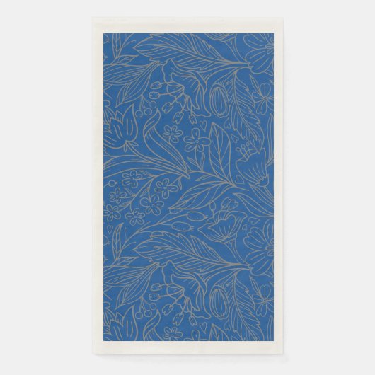 Blauw Grijs Zilver Moderne Bloemen Servet (Voorkant)