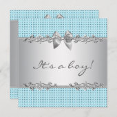 Blauw Grijs Zilver Wit Jongen Douche Kaart (Voorkant / Achterkant)