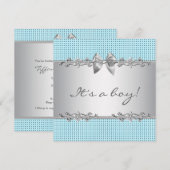 Blauw Grijs Zilver Wit Jongens Shower Kaart (Voorkant / Achterkant)