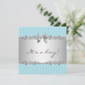 Blauw Grijs Zilver Wit Jongens Shower Kaart (Staand voorkant)