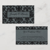Blauw-grijs & zwart Elegant  Bloemen Damast Visitekaartje (Voorkant / Achterkant)