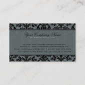 Blauw-grijs & zwart Elegant  Bloemen Damast Visitekaartje (Achterkant)