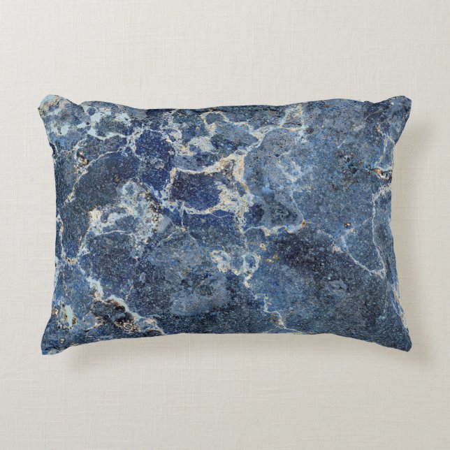 Blauw Grijs Zwart Marmer & Beige Aderen Accent Kussen (Voorkant)