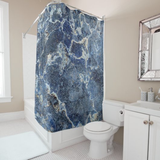 Blauw Grijs Zwart Marmer & Beige Aderen Douchegordijn (In situ)