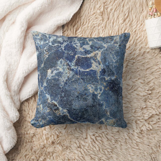 Blauw Grijs Zwart Marmer & Beige Aderen Kussen (Deken)