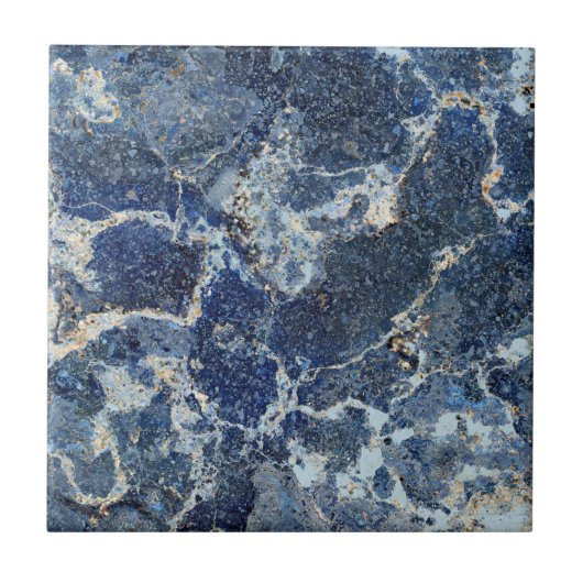 Blauw Grijs Zwart Marmer & Beige Aderen Tegeltje (Voorkant)