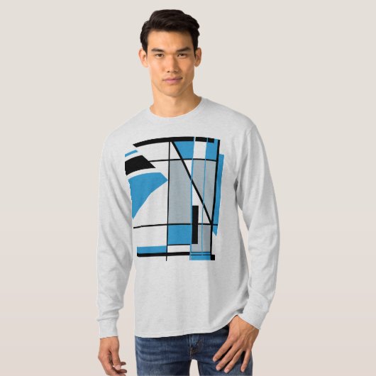 Blauw Grijs Zwart Mozaïek Geometrische Abstracte M T-shirt (Voorkant volledig)