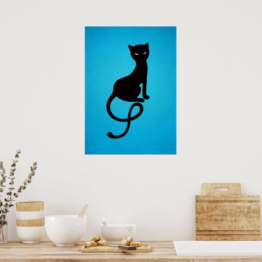 Blauw grijs zwarte kat poster (Keuken)