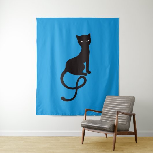 Blauw grijs zwarte kat wandkleed (In situ)