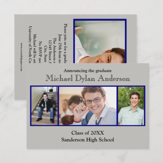 Blauw/Grijze Achtergrond - 3x5 Graduation Party Kaart (Voorkant / Achterkant)