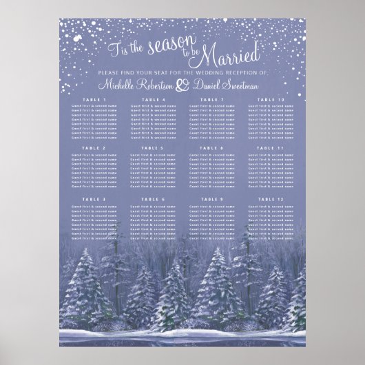 Blauw grijze bomen 12 tafel bruiloft zithoek grafi poster (Voorkant)