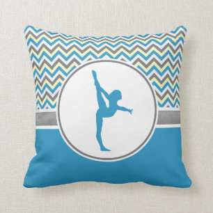 Blauw / grijze Chevron Stripes Gymnastiek met mono Kussen