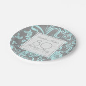 Blauw grijze Floral 80e verjaardag Bord papier (Gekanteld)