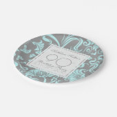 Blauw grijze Floral 90e verjaardag Bord papier (Gekanteld)