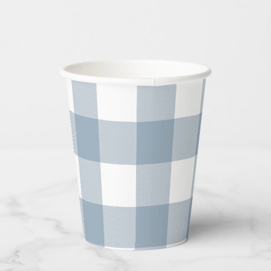 Blauw Grijze Geruite Buffalo Gingham Plaid Patroon Papieren Bekers (Rechts)