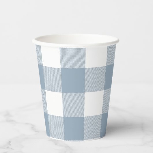 Blauw Grijze Geruite Buffalo Gingham Plaid Patroon Papieren Bekers (Voorkant)