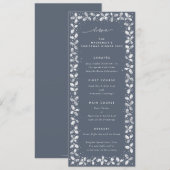 Blauw-grijze handgedrukte Kerst Holly+Bessen Menu (Voorkant / Achterkant)