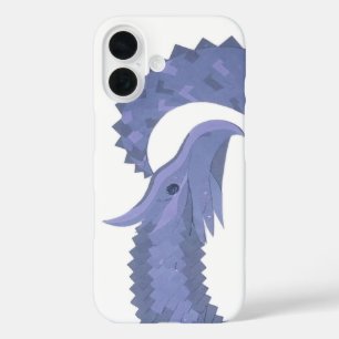 Blauw-grijze hartdraak op wit iPhone 16 hoesje