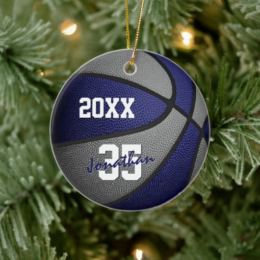 blauw grijze jongens basketbalteam memento keramisch ornament (Boom)