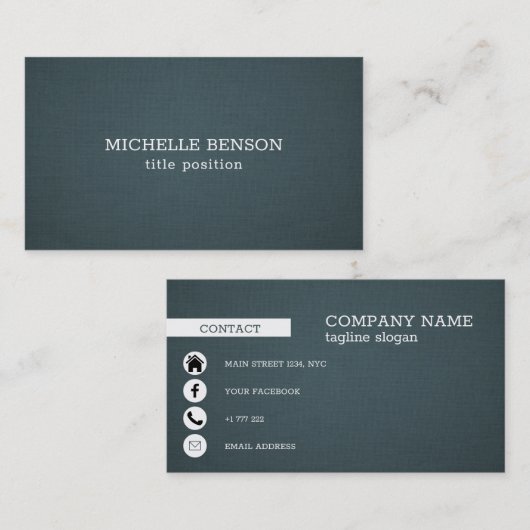 Blauw-grijze linnen textuur visitekaartje (Voorkant / Achterkant)