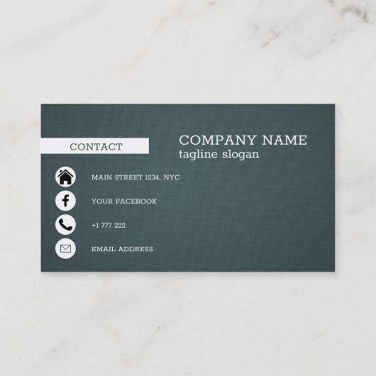 Blauw-grijze linnen textuur visitekaartje (Achterkant)