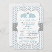 Blauw Grijze Olifant Baby Shower Uitnodiging (Voorkant)