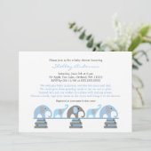 Blauw grijze olifant baby shower uitnodigingen (Staand voorkant)