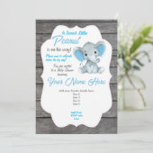 Blauw Grijze Olifant Uitnodiging Bewerkbaar (Staand voorkant)