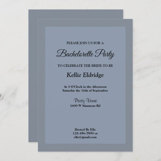 Blauw/grijze omhuld bachelorette partijuitnodiging kaart (Voorkant / Achterkant)