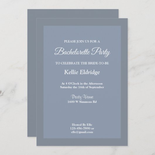 Blauw/grijze omhuld bachelorette partijuitnodiging kaart (Voorkant / Achterkant)