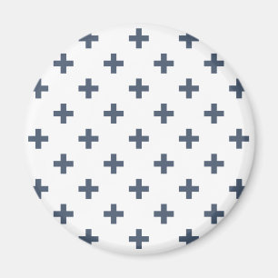 Blauw-grijze polkakruisen op wit magneet