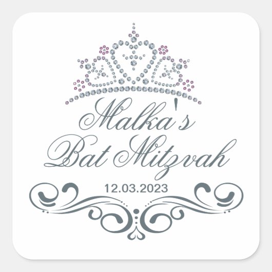 Blauw grijze rollen, Tiara Bat Mitzvah Logo Vierkante Sticker (Voorkant)