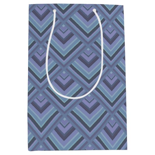 Blauw-grijze strepen schaalpatroon medium cadeauzakje (Voorkant)