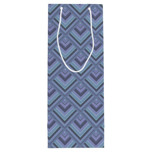 Blauw-grijze strepen schaalpatroon wijn cadeautas (Achterkant)