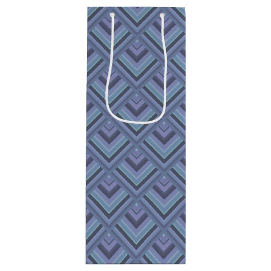 Blauw-grijze strepen schaalpatroon wijn cadeautas (Voorkant)