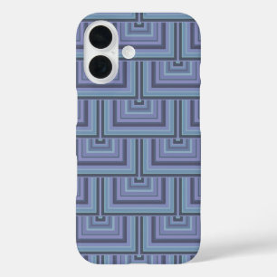 Blauw-grijze strepen vierkante schubben patroon iPhone 16 hoesje