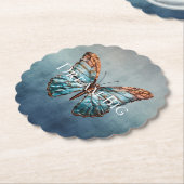 Blauw grijze textuur vlinder kartonnen onderzetters (Gekanteld)